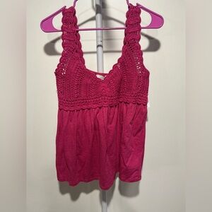 Lucky Brand Magenta Crochet Tank Top